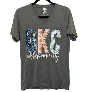 Calamity Jane’s Apparel Gray V Neck OKC Tee Shirt